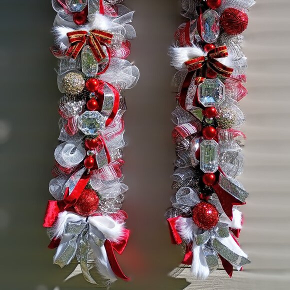 Glam Red & Silver Christmas Garland, Gem Garland, Winter garland, Christmas - Picture 9 of 16
